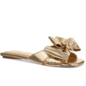 NWT - Jazminn Bow Slip-On Slide Flat Sandals - snakeskin texture / gold sandals